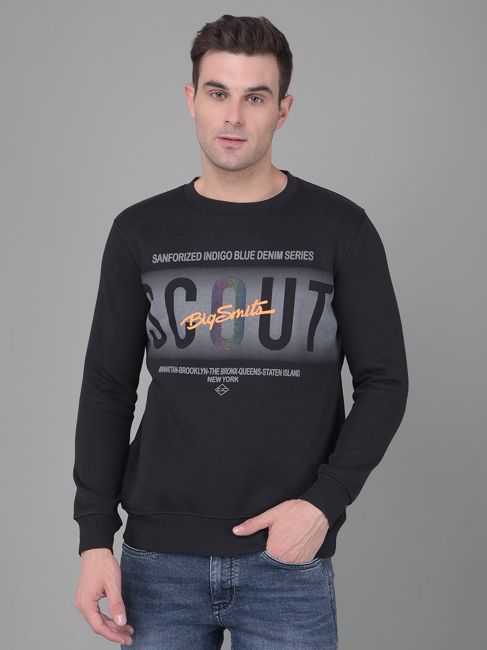 cobb black printed round neck sweatshirt