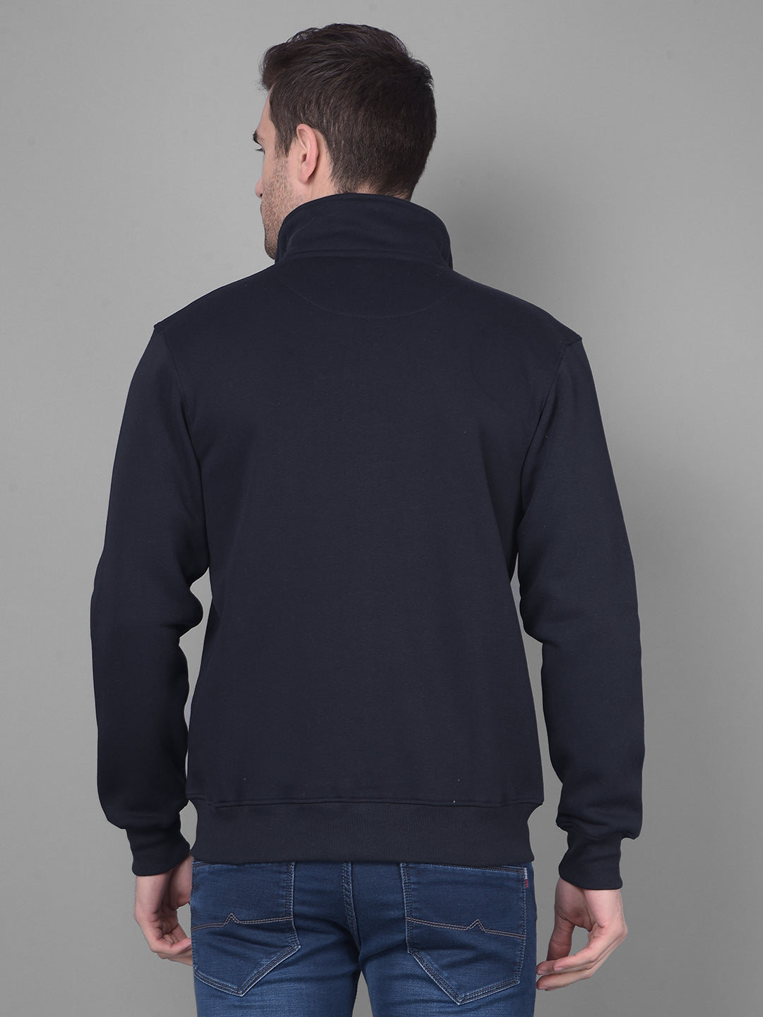 cobb dark navy printed high-neck zip-up sweatshirt