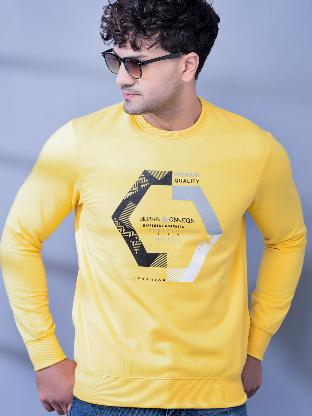 Cobb Yellow Printed Round Neck Sweatshirt