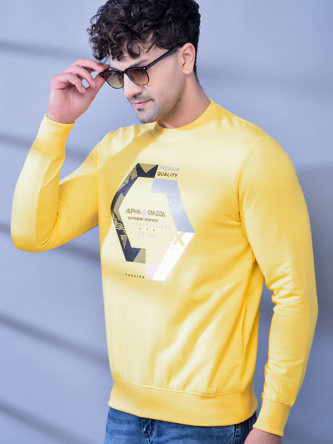 Cobb Yellow Printed Round Neck Sweatshirt