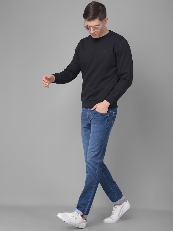 COBB SOLID BLACK ROUND NECK SWEATSHIRT