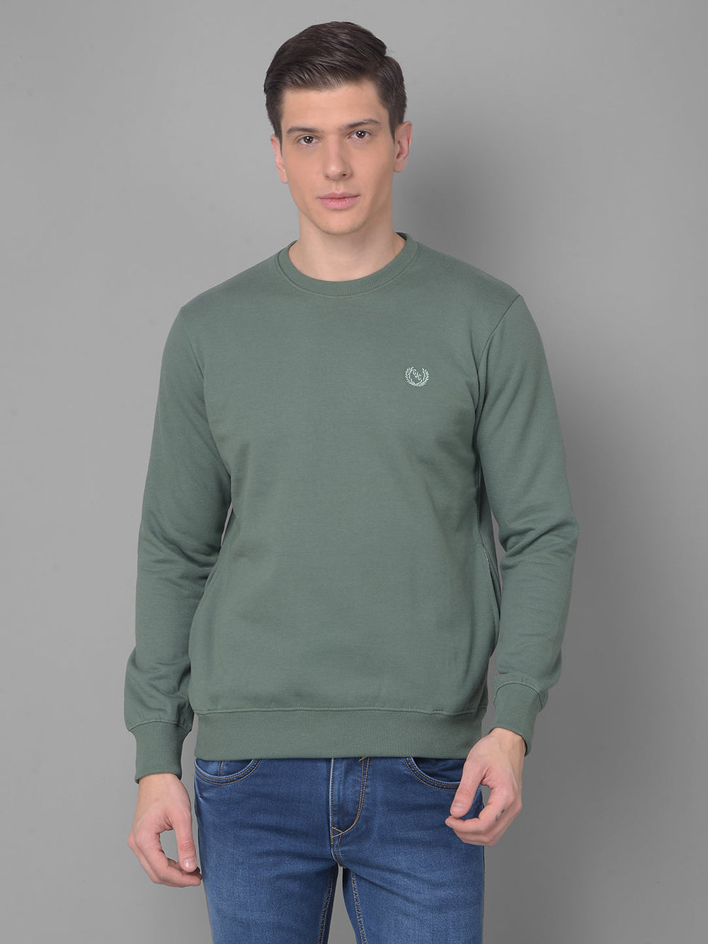 COBB SOLID OLIVE ROUND NECK SWEATSHIRT OLIVE