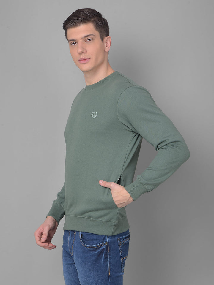 COBB SOLID OLIVE ROUND NECK SWEATSHIRT