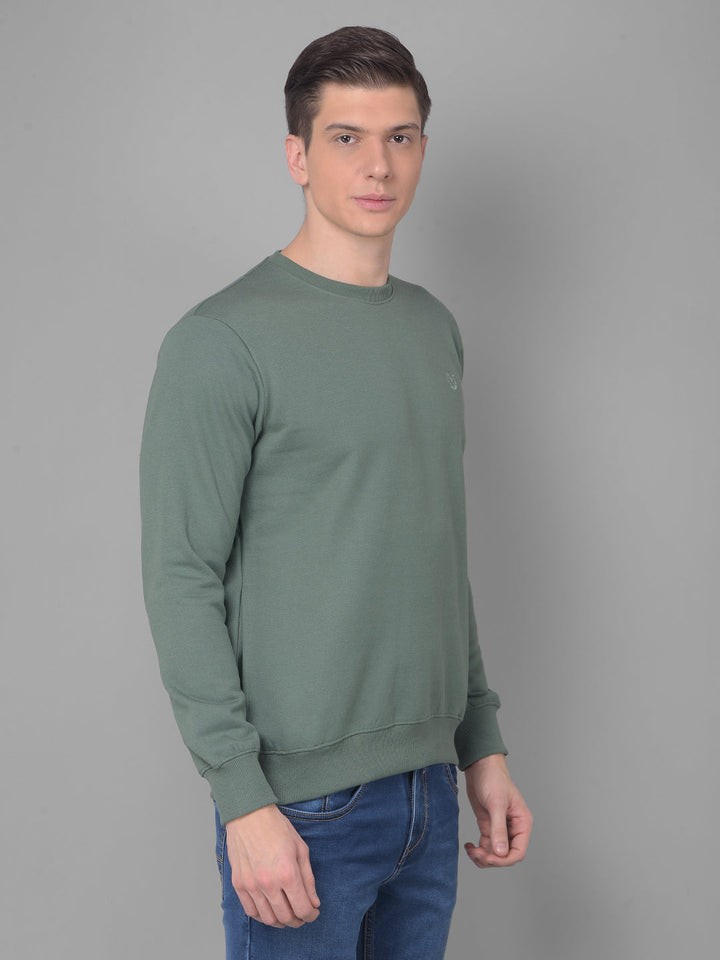 COBB SOLID OLIVE ROUND NECK SWEATSHIRT