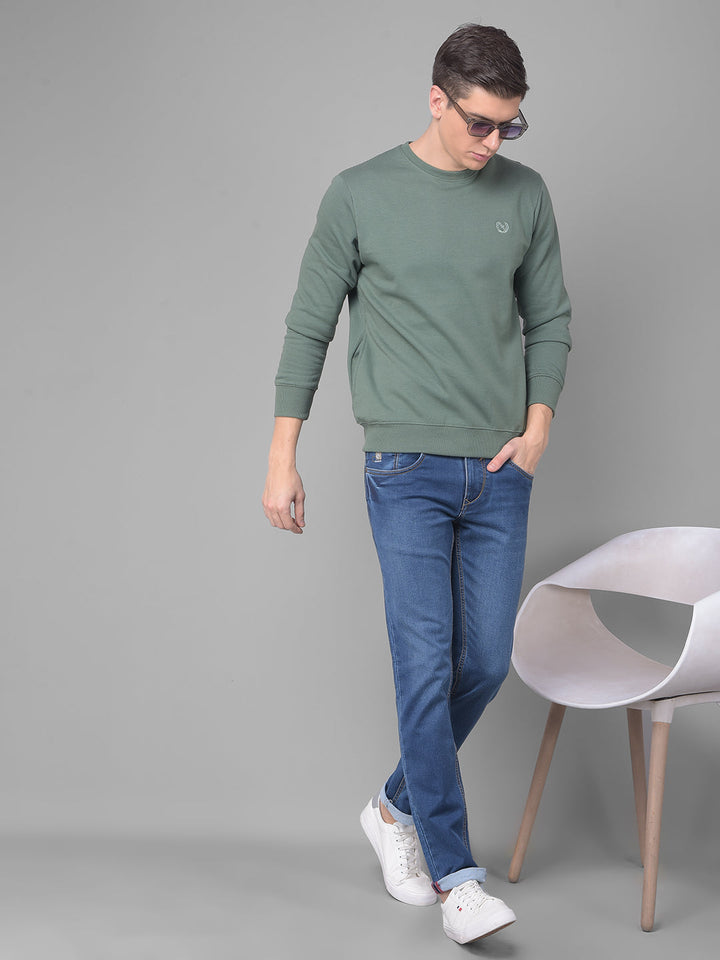 COBB SOLID OLIVE ROUND NECK SWEATSHIRT