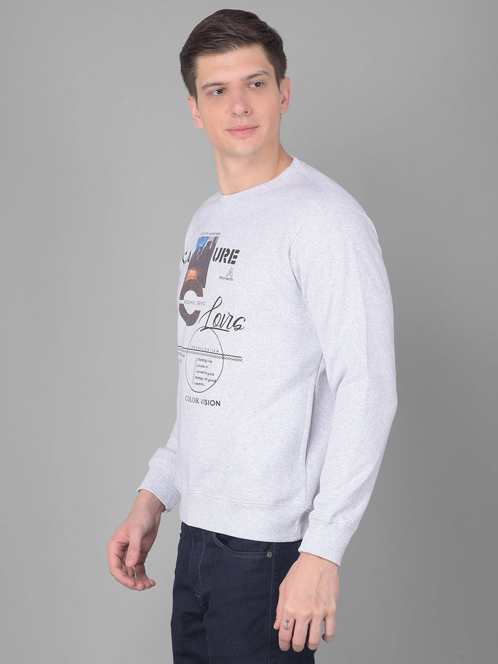 COBB LIGHT GREY PRINTED ROUND NECK SWEATSHIRT