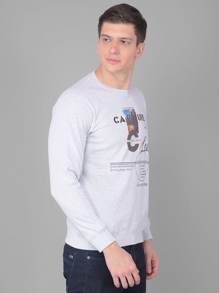 COBB LIGHT GREY PRINTED ROUND NECK SWEATSHIRT