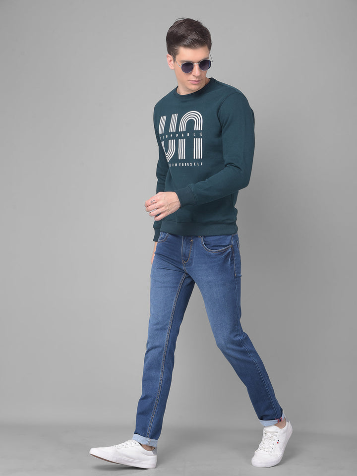 COBB BOTTLE GREEN PRINTED ROUND NECK SWEATSHIRT