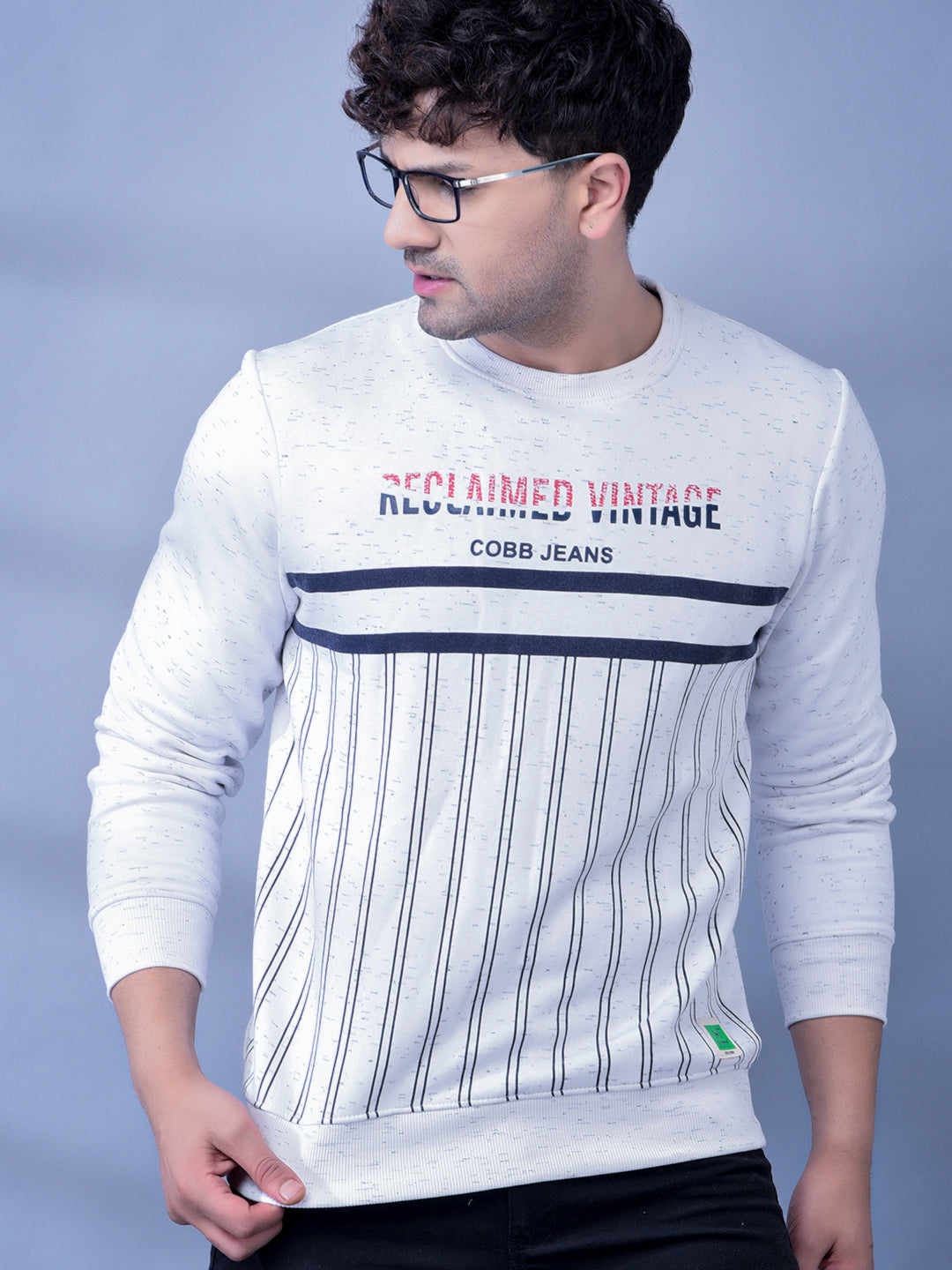 Cobb Off White Printed Round Neck Sweatshirt