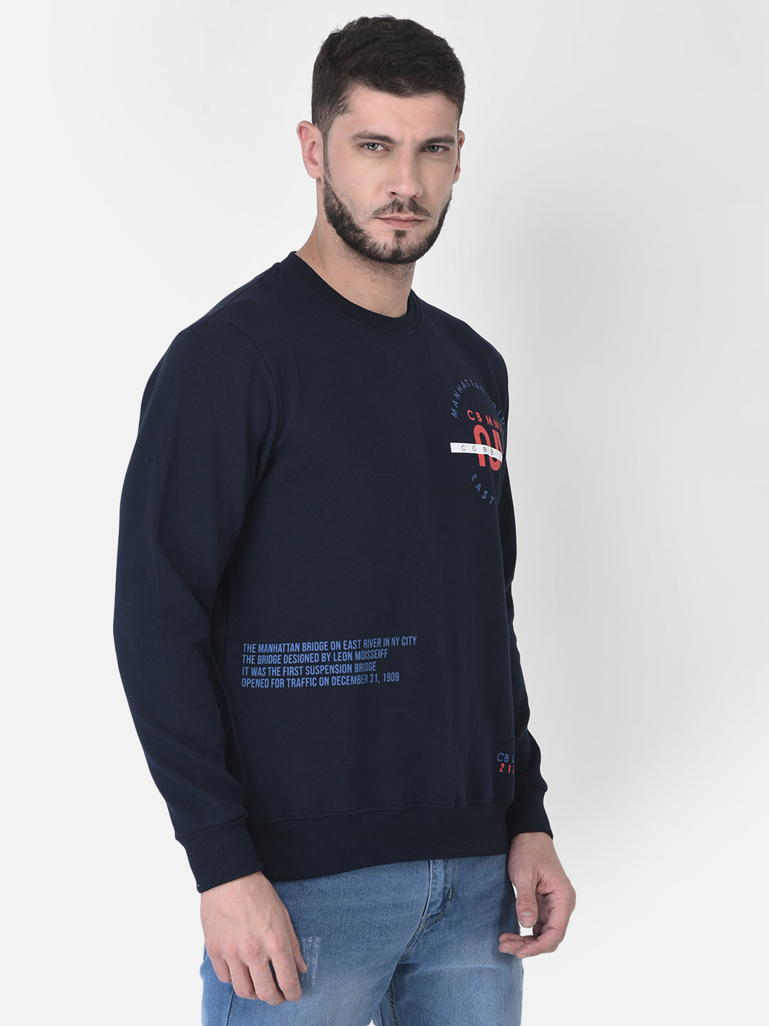 Cobb Navy Blue Printed Round Neck Sweatshirt
