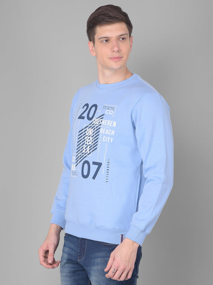 COBB SKY BLUE PRINTED ROUND NECK SWEATSHIRT