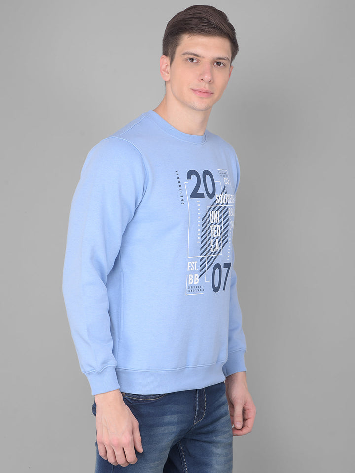 COBB SKY BLUE PRINTED ROUND NECK SWEATSHIRT