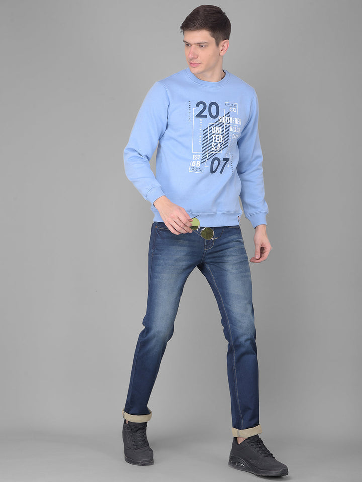 COBB SKY BLUE PRINTED ROUND NECK SWEATSHIRT