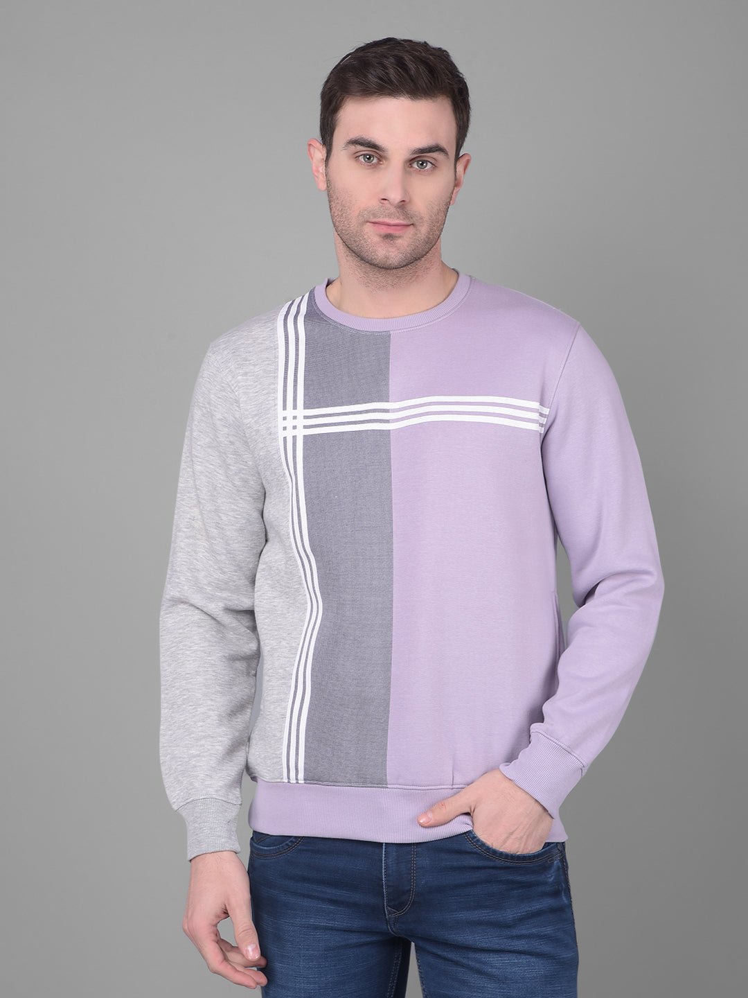 cobb lavender grey printed round neck sweatshirt