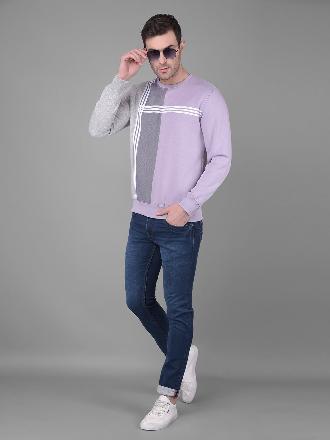Cobb Lavender Grey Printed Round Neck Sweatshirt