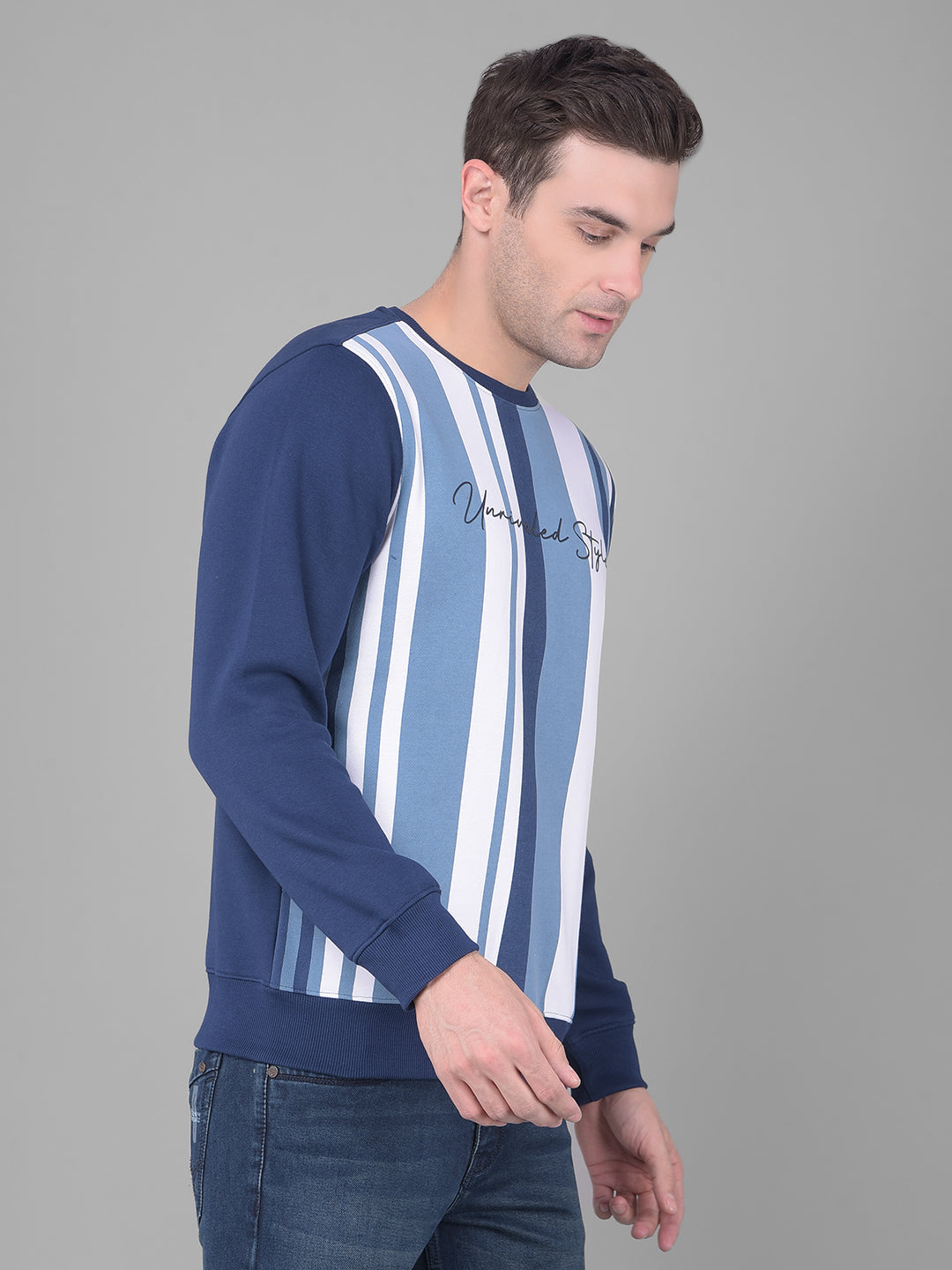 cobb blue striped round neck sweatshirt