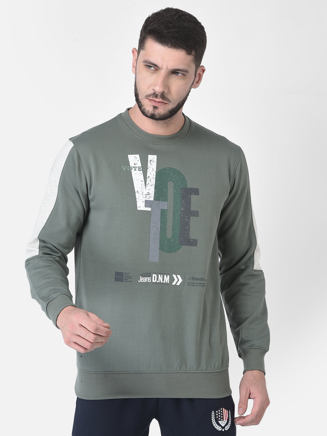 Cobb Olive Printed Round Neck Sweatshirt