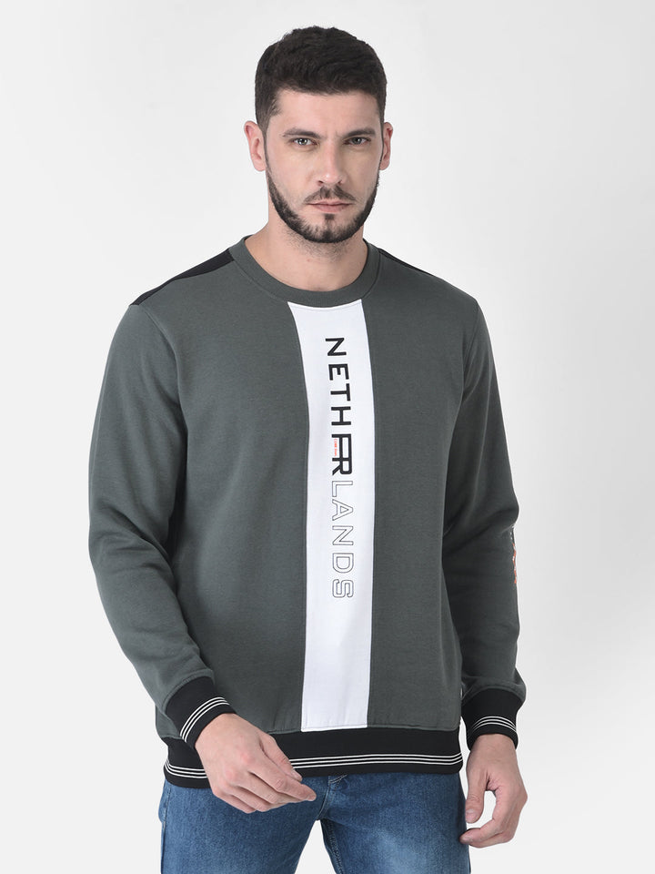 Cobb Olive Printed Round Neck Sweatshirt