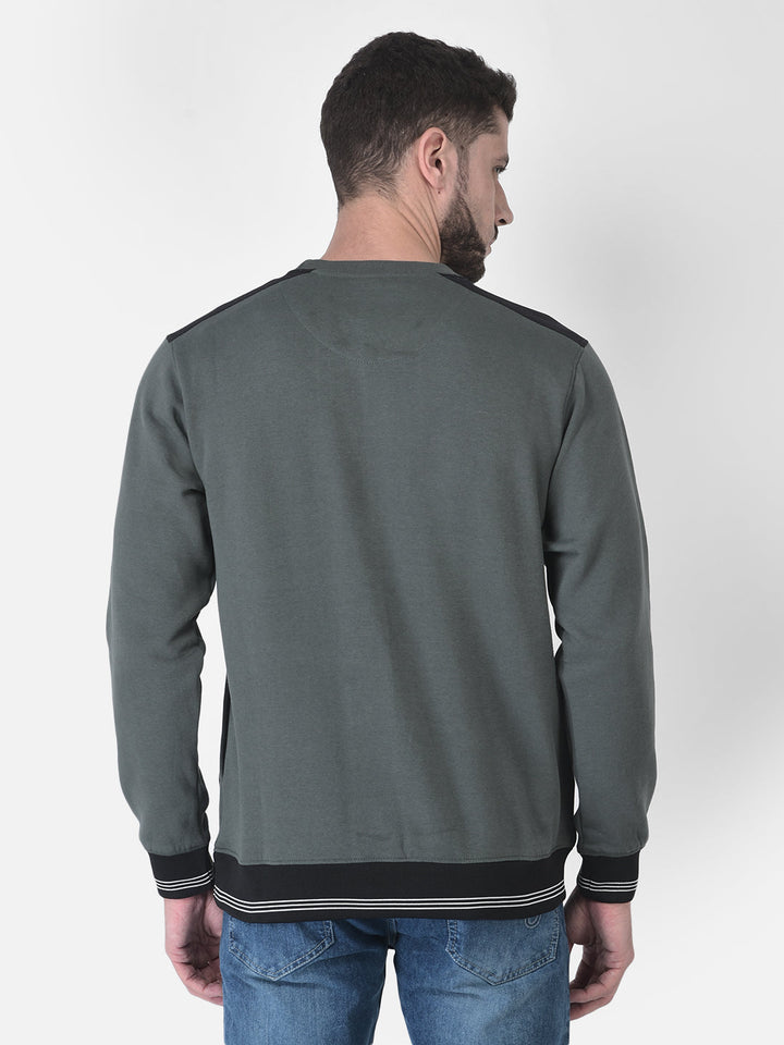 Cobb Olive Printed Round Neck Sweatshirt