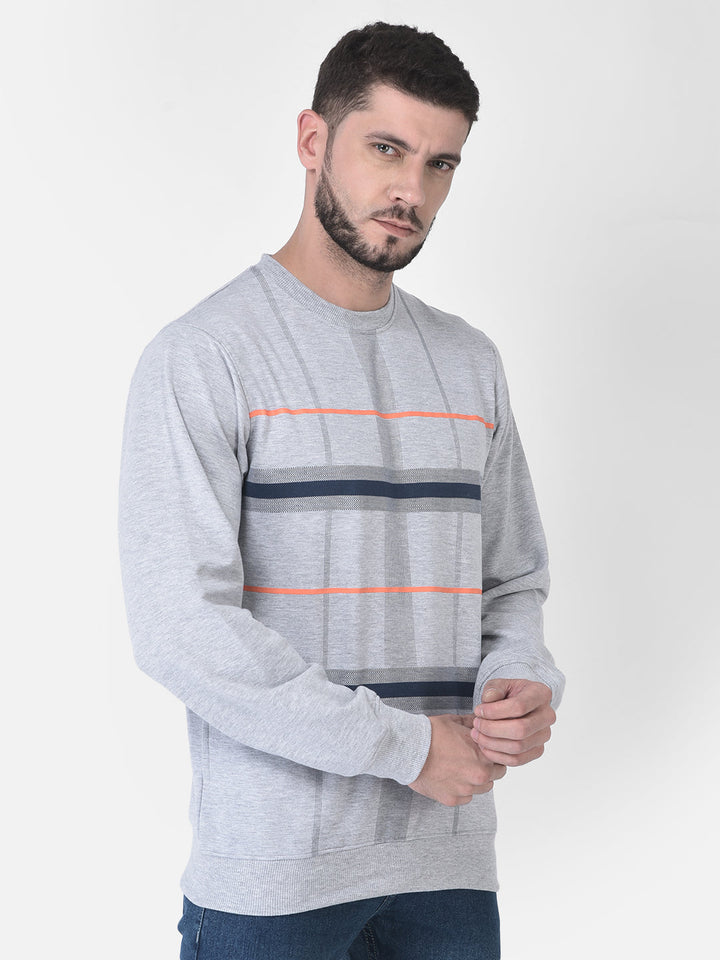 Cobb Grey Striped Round Neck Sweatshirt