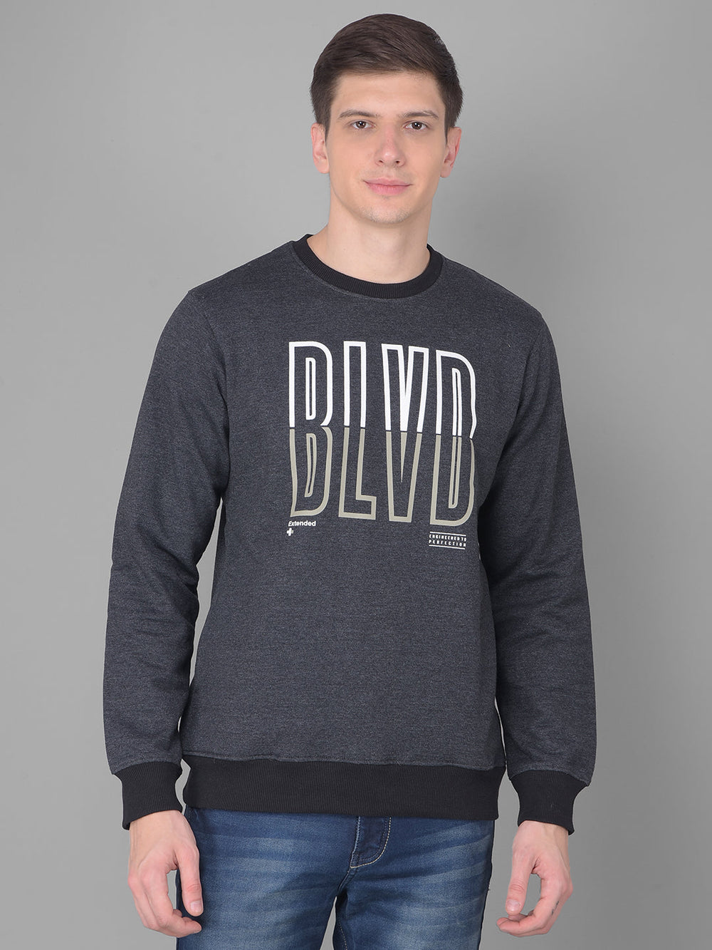 COBB DARK GREY PRINTED ROUND NECK SWEATSHIRT