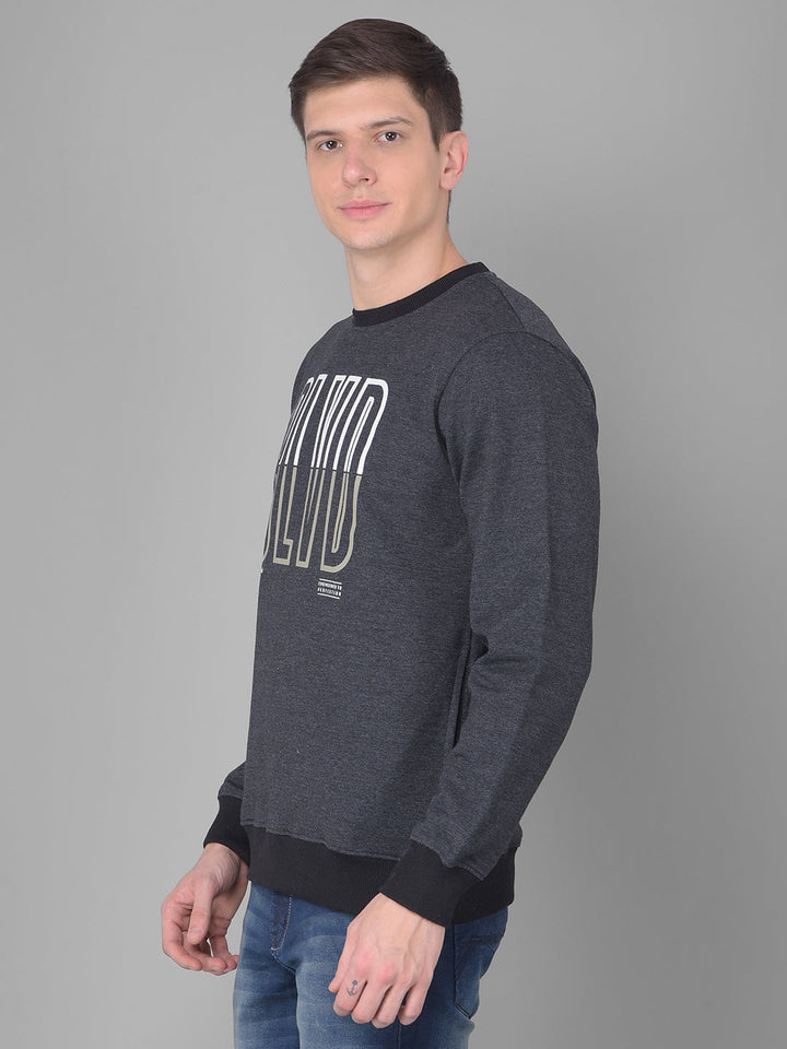 COBB DARK GREY PRINTED ROUND NECK SWEATSHIRT