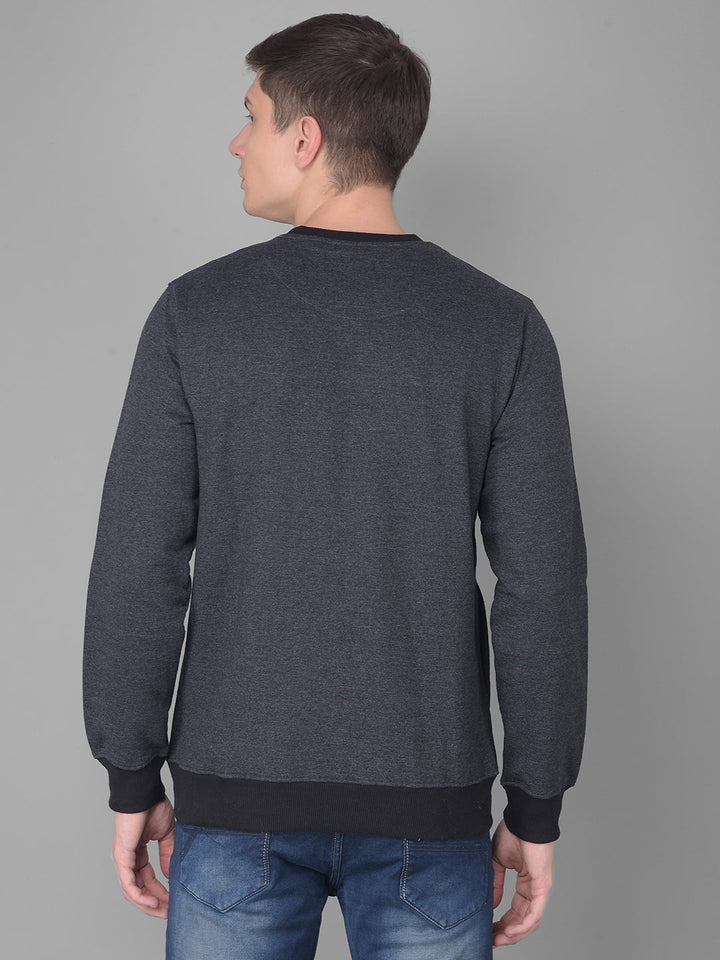 COBB DARK GREY PRINTED ROUND NECK SWEATSHIRT