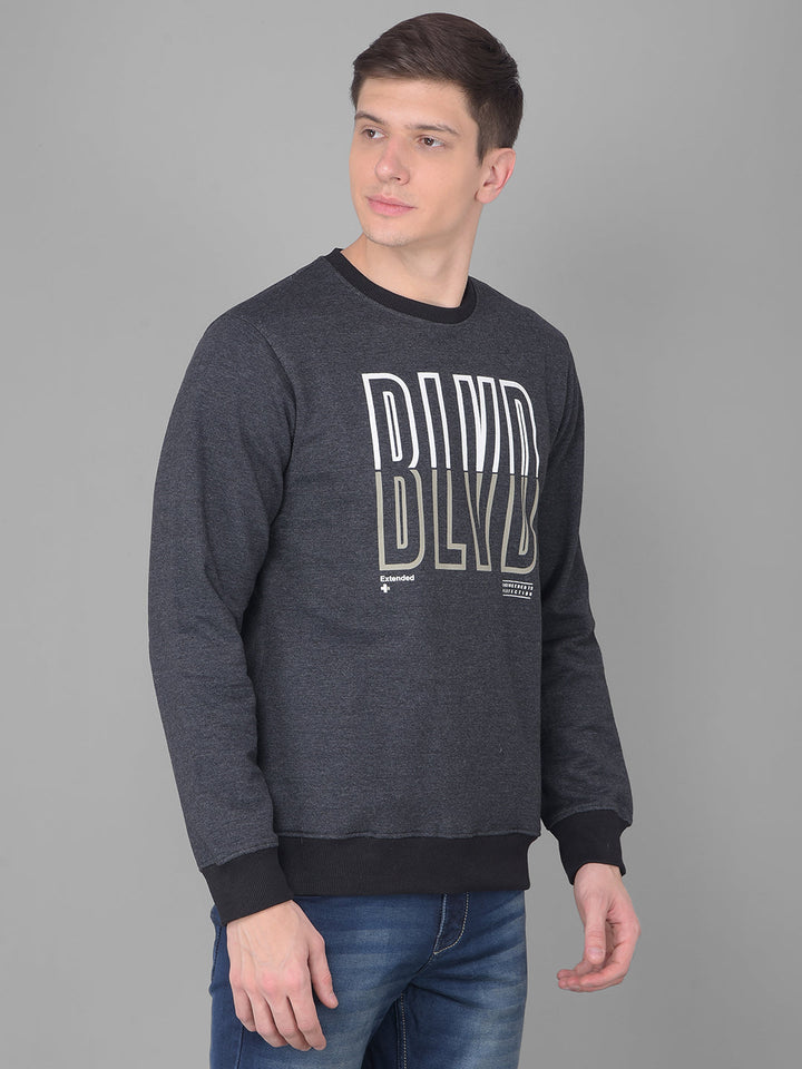 COBB DARK GREY PRINTED ROUND NECK SWEATSHIRT