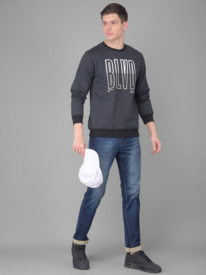 COBB DARK GREY PRINTED ROUND NECK SWEATSHIRT