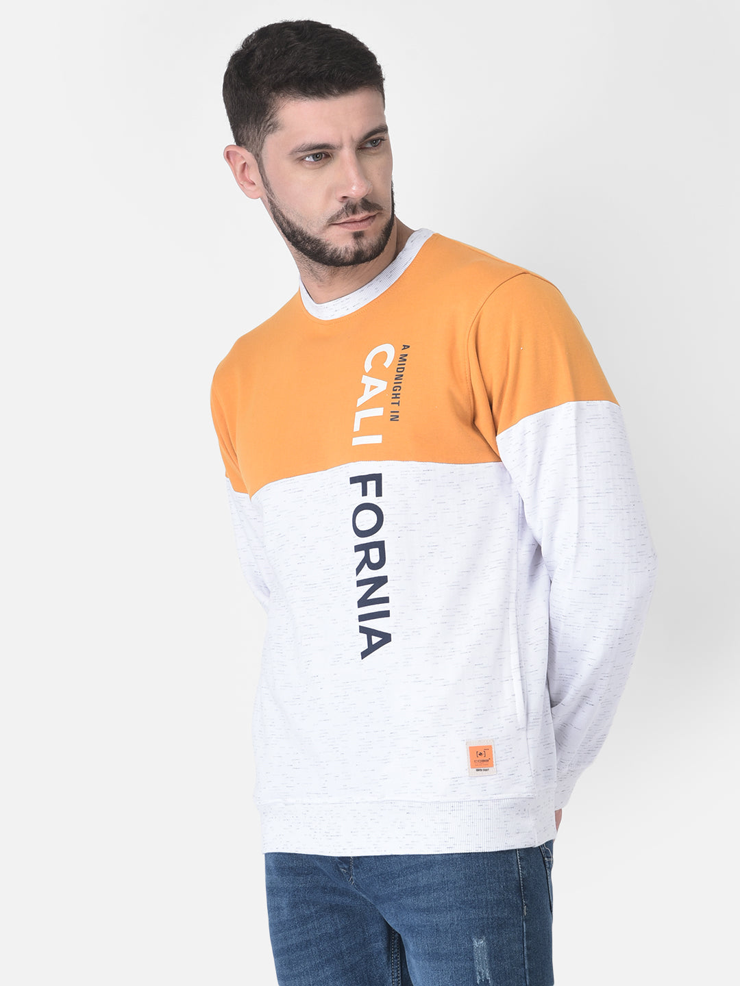 Cobb Yellow Striped Round Neck Sweatshirt