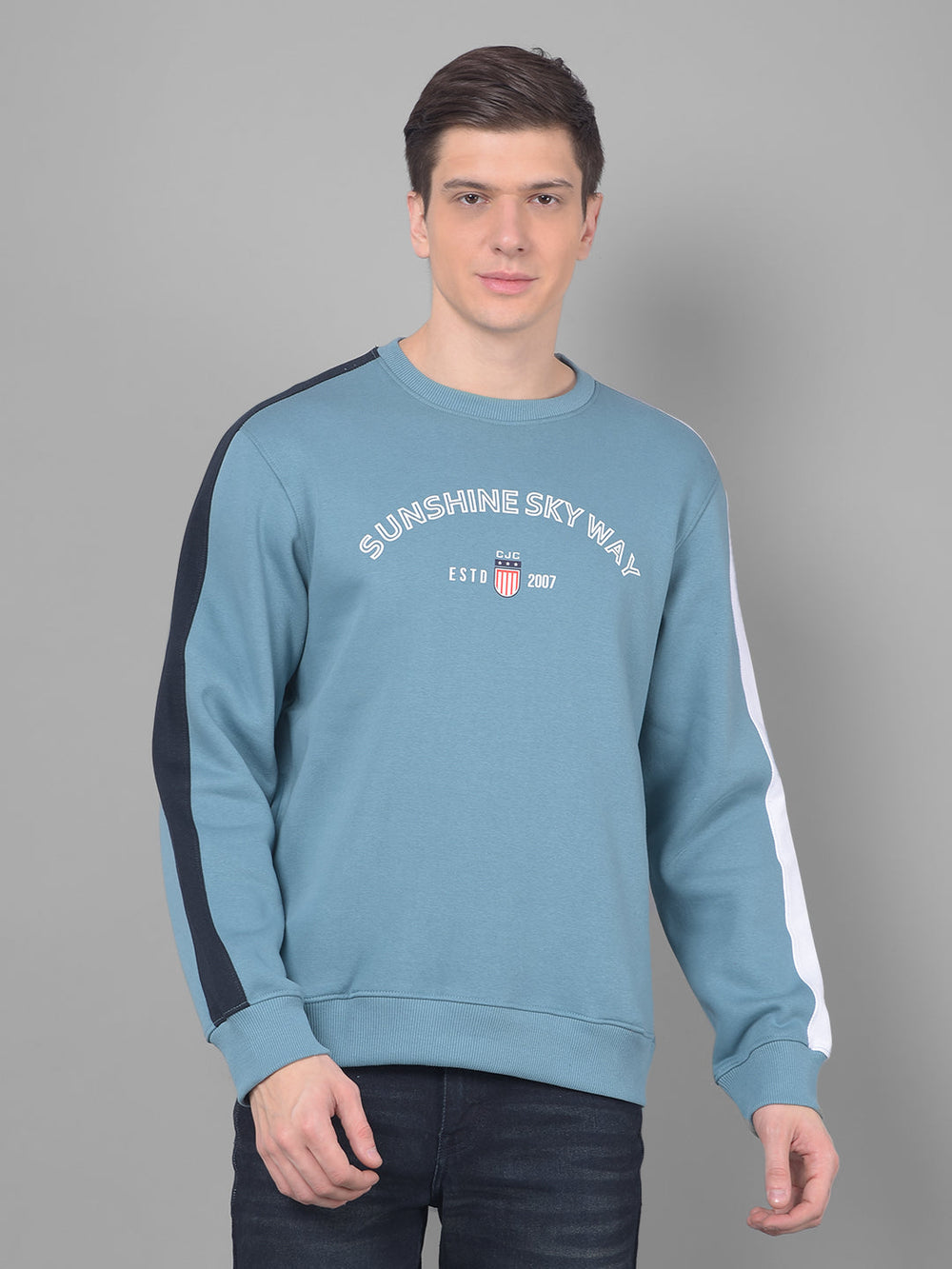 cobb aqua printed round neck sweatshirt