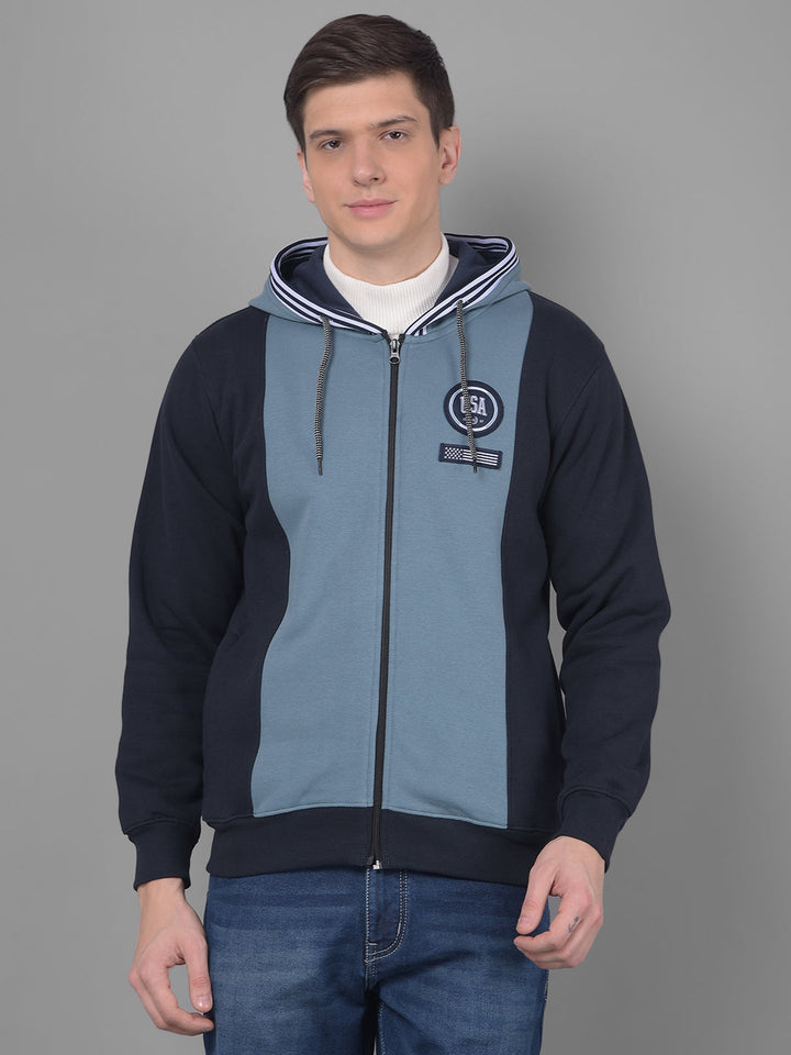 cobb aqua navy printed zip-up hoodie