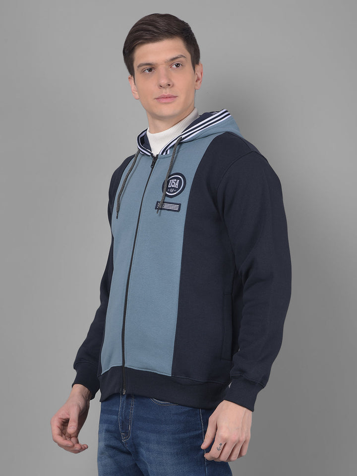 cobb aqua navy printed zip-up hoodie