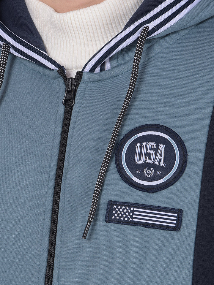 COBB AQUA NAVY PRINTED ZIP-UP HOODIE