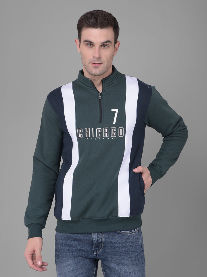 cobb bottle green printed high neck zipper sweatshirt