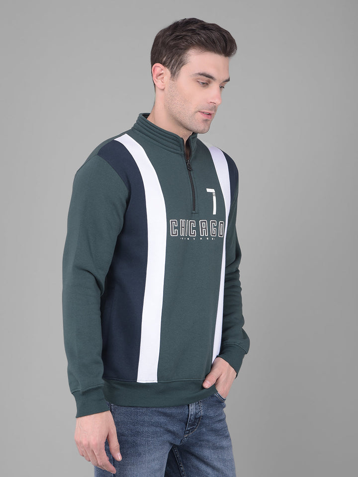 cobb bottle green printed high neck zipper sweatshirt