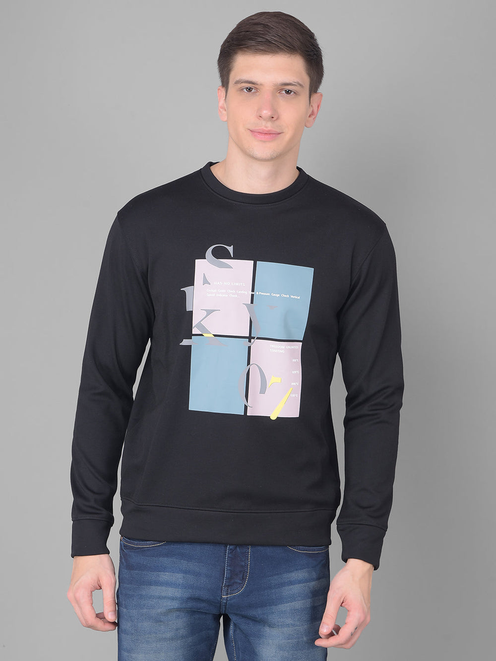 COBB BLACK PRINTED ROUND NECK SWEATSHIRT