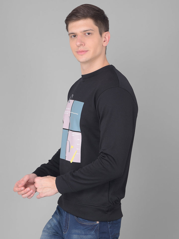 COBB BLACK PRINTED ROUND NECK SWEATSHIRT