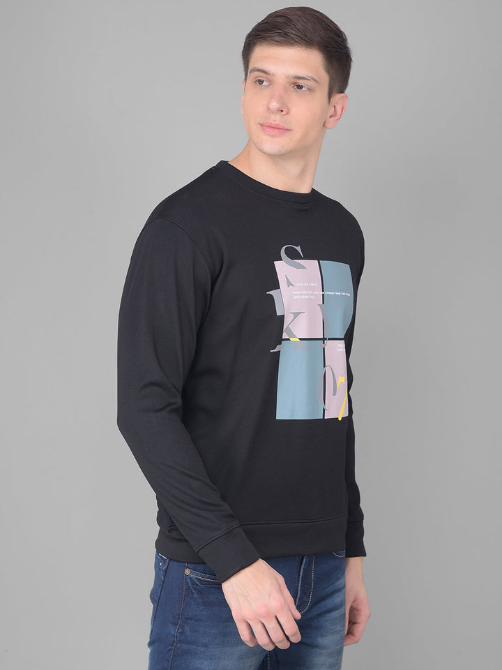 COBB BLACK PRINTED ROUND NECK SWEATSHIRT