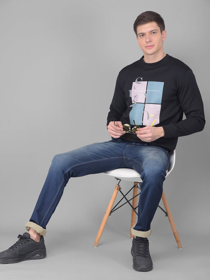 COBB BLACK PRINTED ROUND NECK SWEATSHIRT