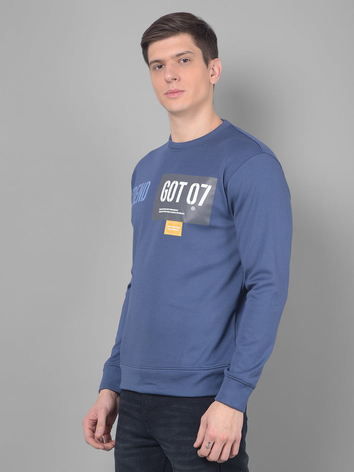 cobb denim blue printed round neck sweatshirt