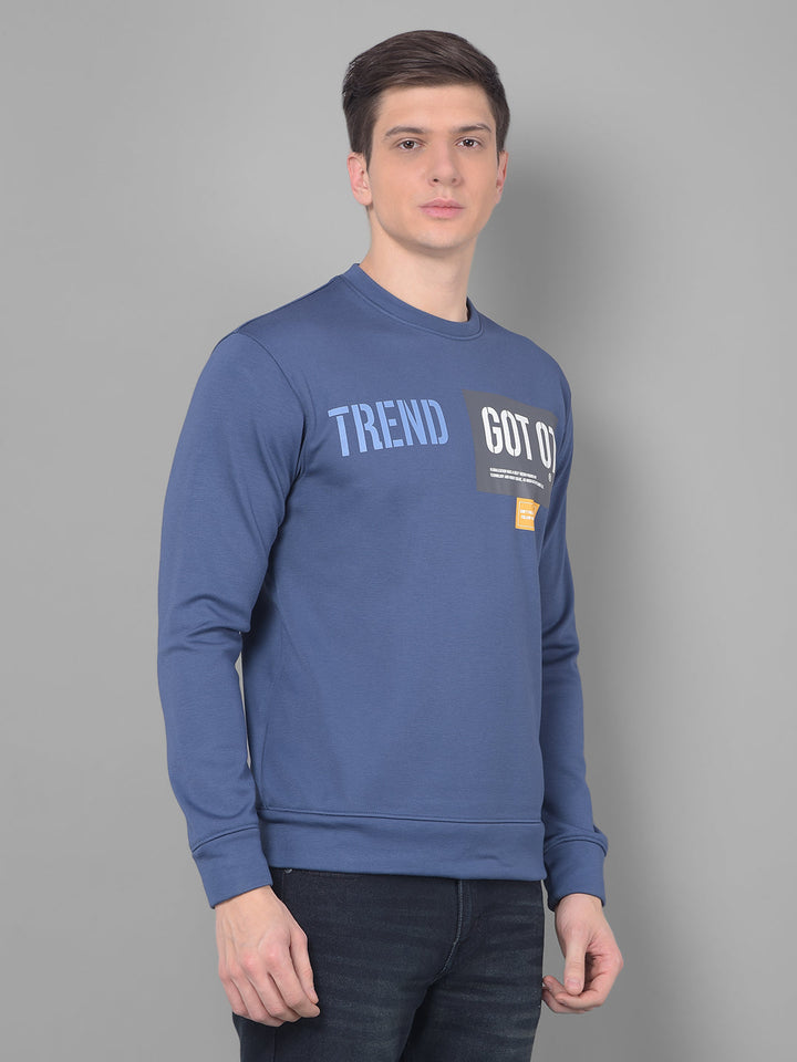 cobb denim blue printed round neck sweatshirt