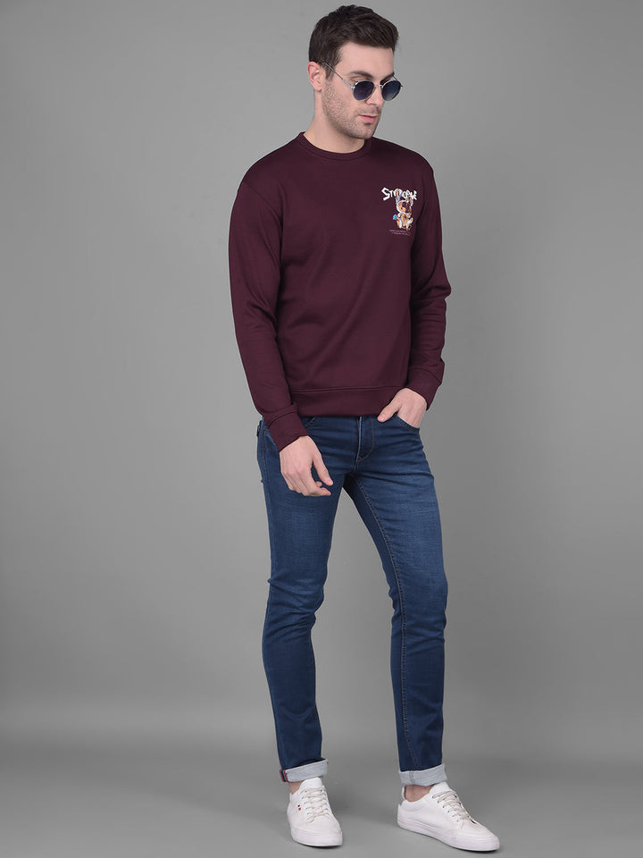 Cobb Wine Printed Round Neck Sweatshirt