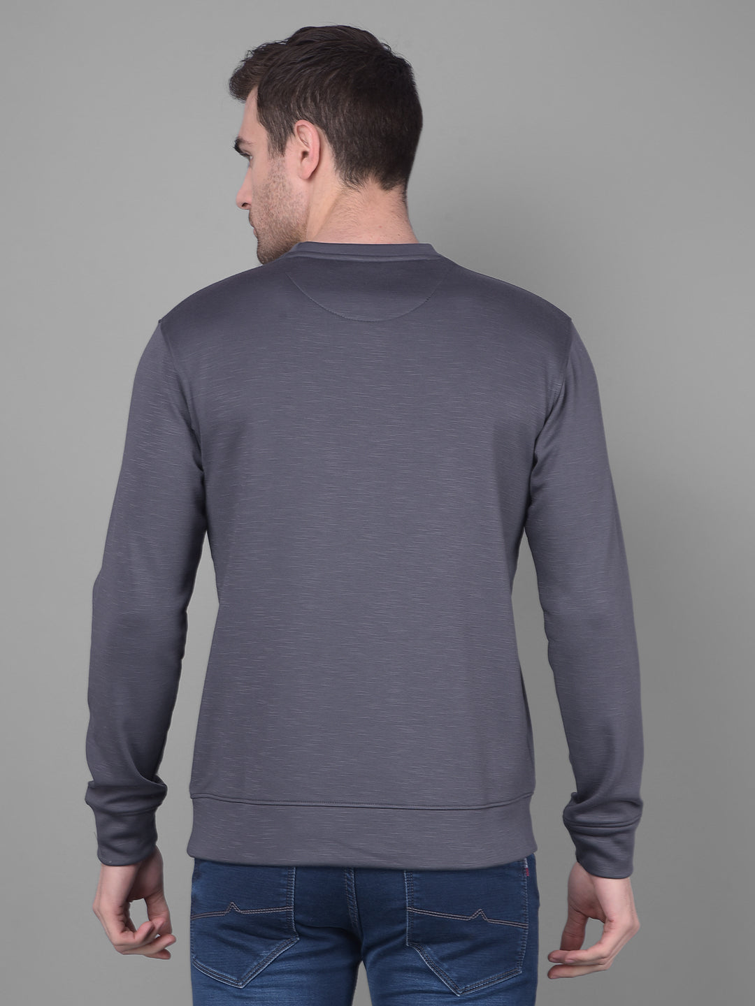 cobb slate grey printed round neck sweatshirt