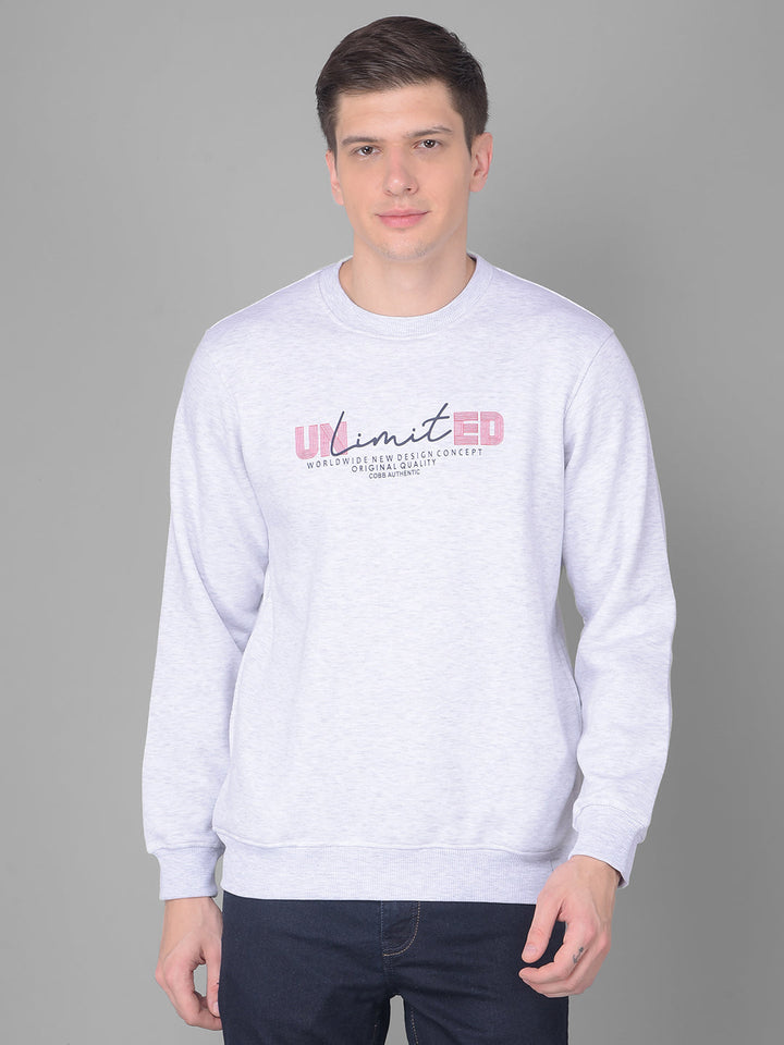 COBB LIGHT GREY PRINTED ROUND NECK SWEATSHIRT