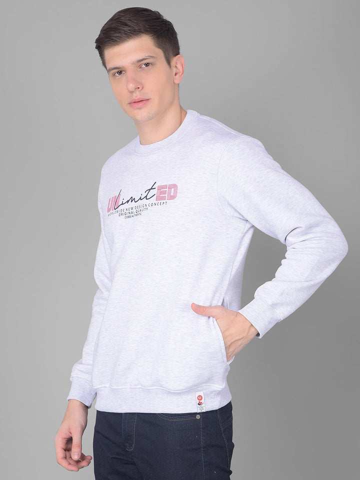 COBB LIGHT GREY PRINTED ROUND NECK SWEATSHIRT