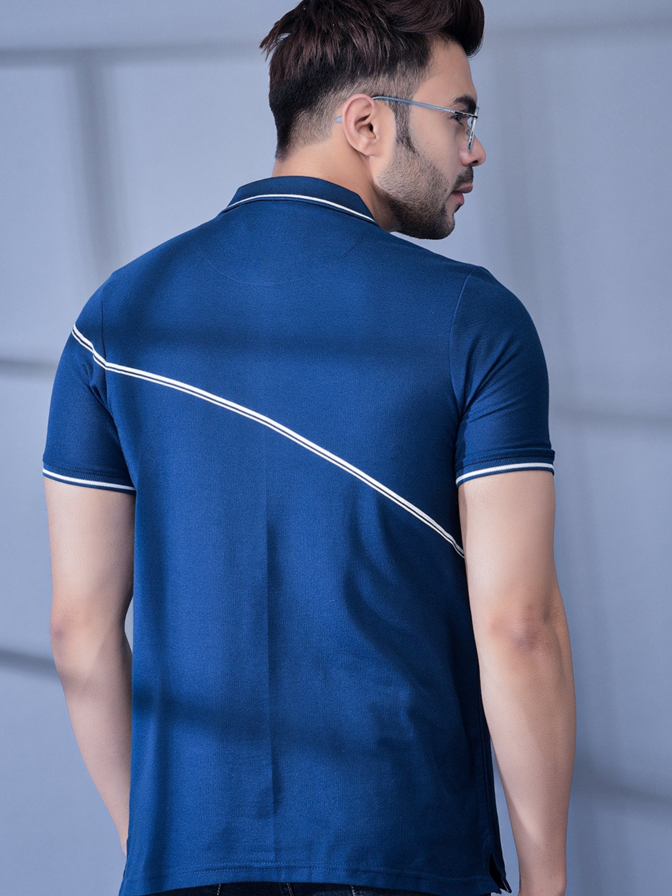 Cobb Ink Blue Solid Polo Neck T-Shirt