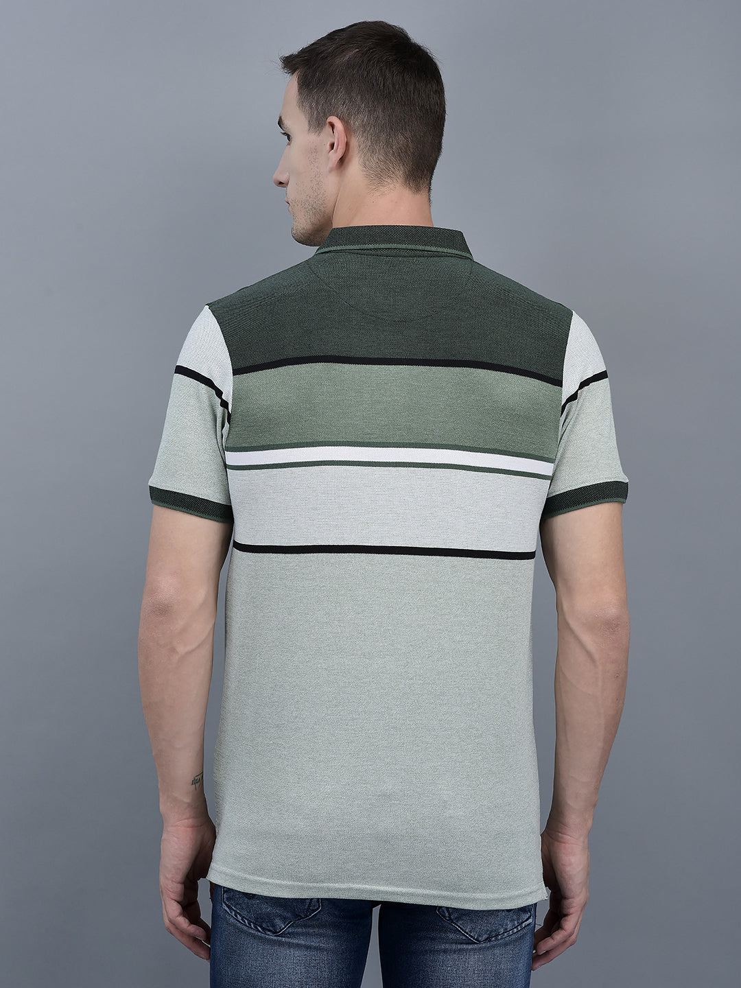 Cobb Green Striped Polo Neck T-Shirt