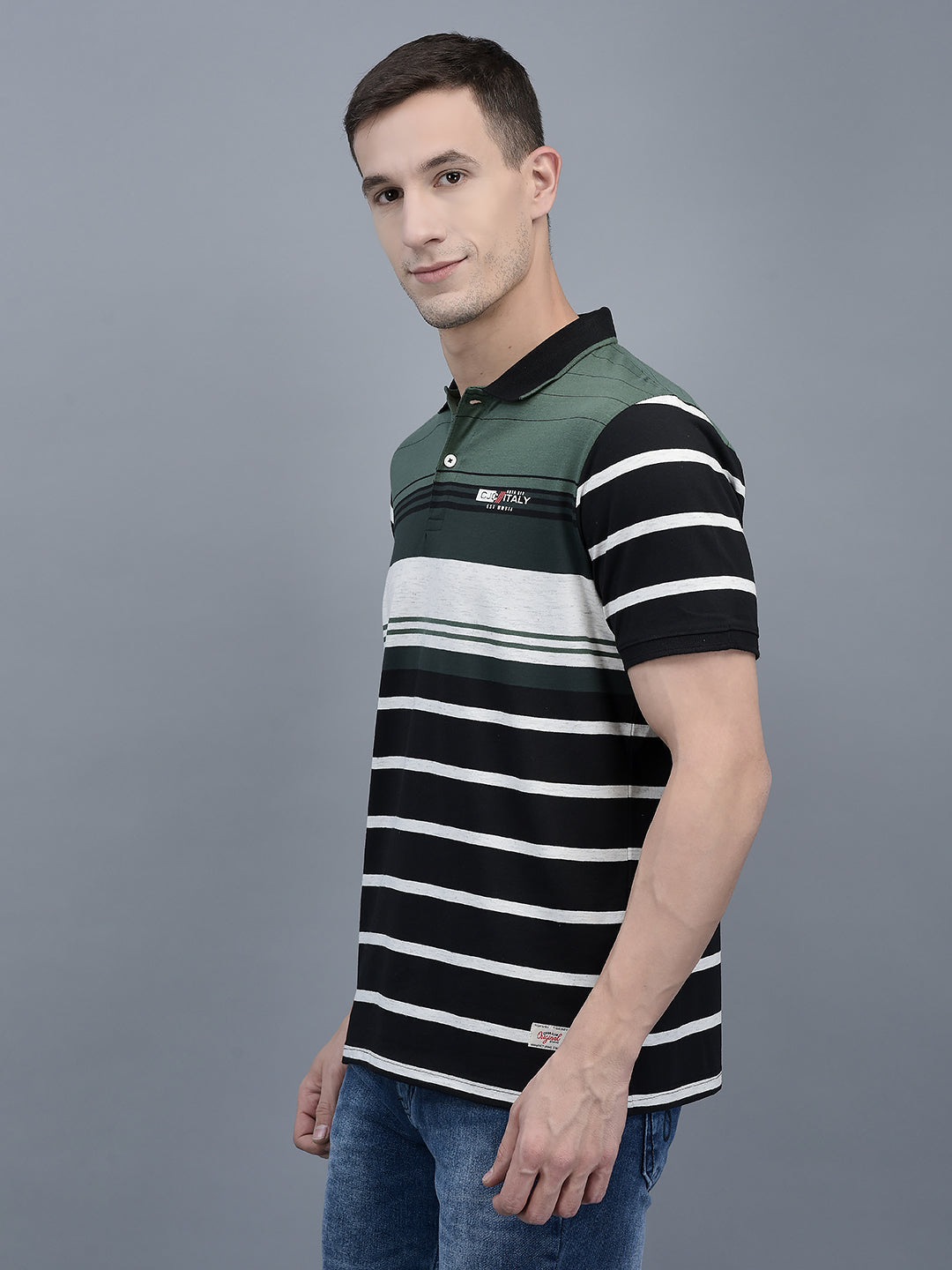 Cobb Green Striped Polo Neck T-Shirt