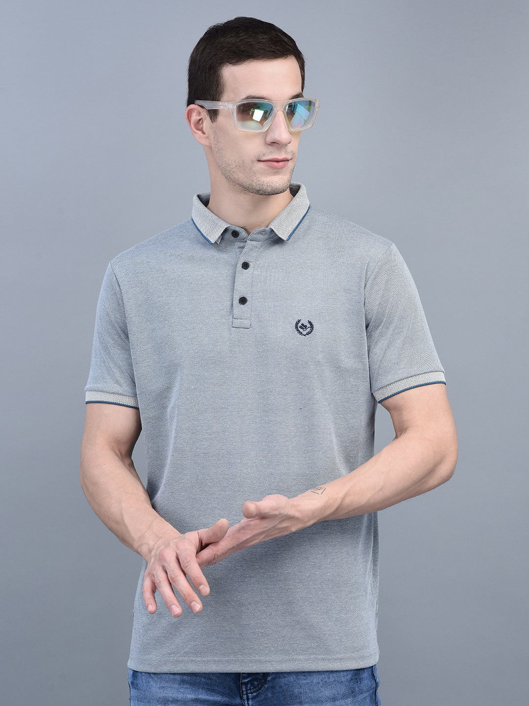 Cobb Grey Solid Polo Neck T-Shirt